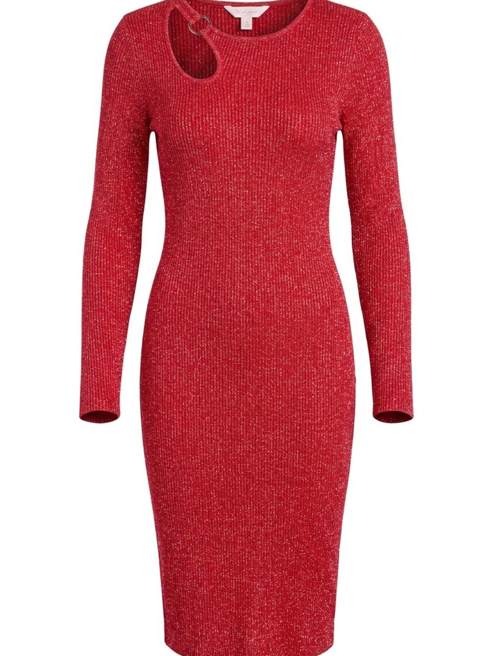 No Boundaries Shimmery Red Long-Sleeve Bodycon Dress with Keyhole